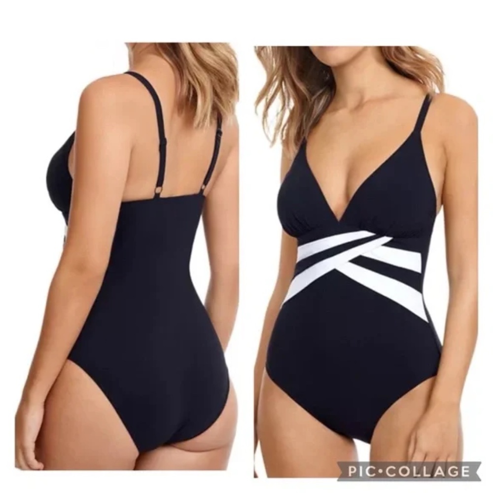 Profile by Gottex Striped Trim One Piece Swimsuit Sz 6